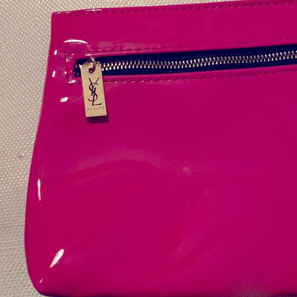 YSL Beauty Fusha Front Zipper Patent Cosmetic Makeup Pouch EUC - Picture 3 of 11